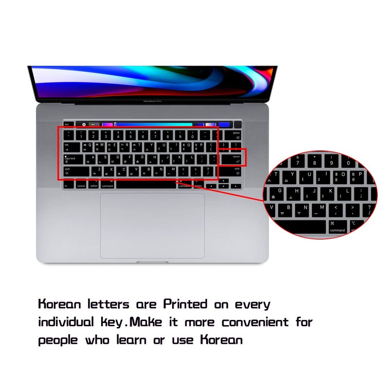 HRH Ultra Thin Korean Language Silicone Keyboard Cover Skin for MacBook Pro 13 inch 2020(Model A2289/A2251/A2338 M1 Chip) and for MacBook Pro 16" 2019 (Model A2141) Accessories - Image 1
